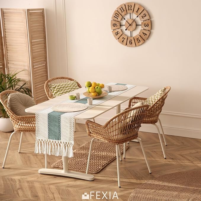 FEXIA Sage Green Table Runner 36 Inches Long with Tassels Boho Macrame Farmhouse Table Runners for Home Decor Party Bohemian Rustic Bridal Shower Dining Decorations(12x36 Inches)