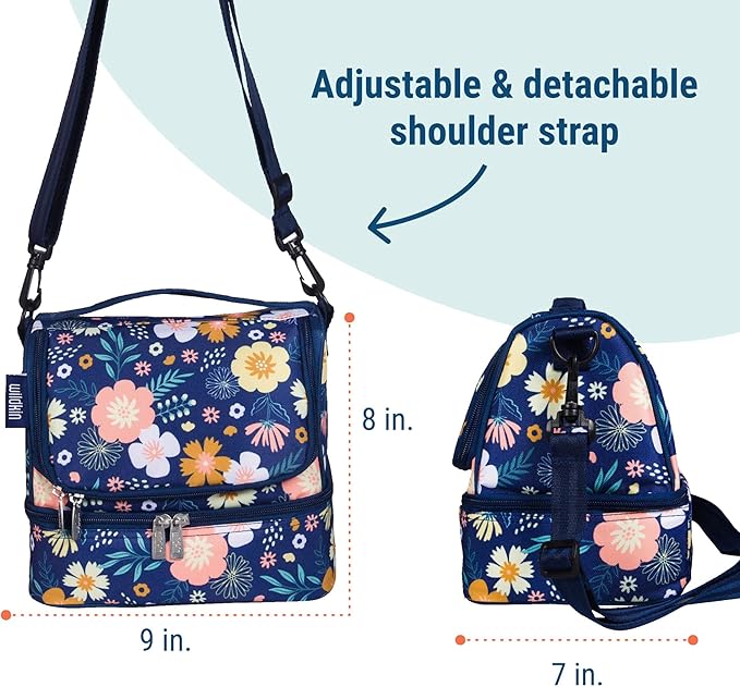 Wildkin Kids Two Compartment Insulated Lunch Bag – Keeps Food Hot or Cold, Easy-Clean Lining, Leak-Resistant & BPA-Free – Boys & Girls, Ideal for School, Travel & Daycare – Wildflower Bloom