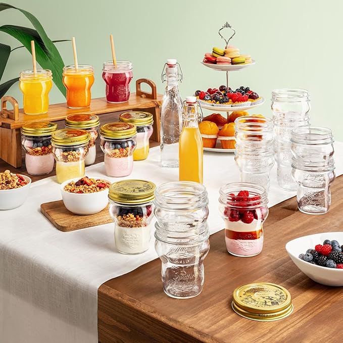 Bormioli Rocco Quattro Stagioni Stacking Jar (Set of 4) - 9.25 Oz Glass Jar - Nestable & Stackable, Wide‑Mouth for Canning, Serving & Storing - Dishwasher & Freezer‑Safe Glass Container, Made in Italy