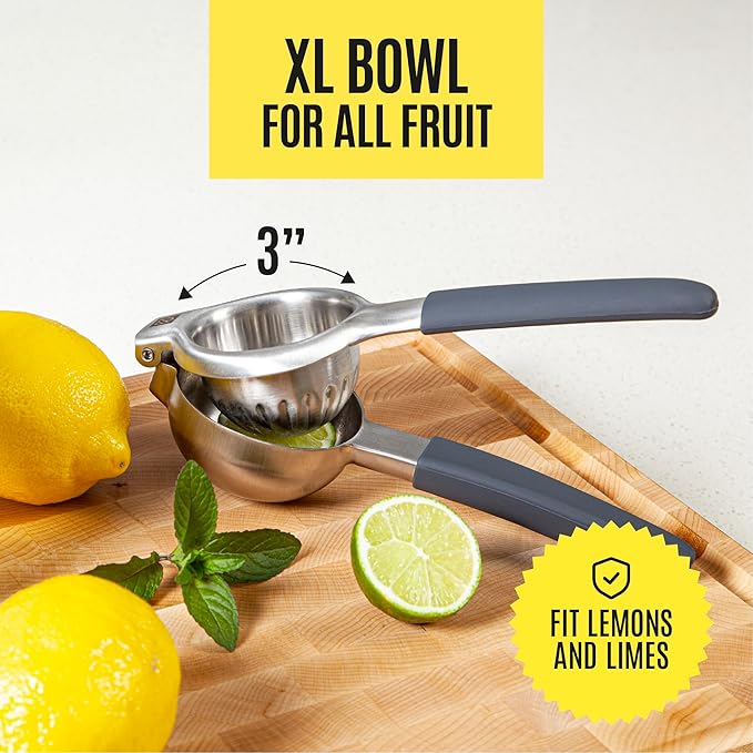 Large Lemon Squeezer Stainless Steel Press - Non-Slip Grip, Heavy Duty, Manual Design - Effortless Pro-Grade Lemon, Lime, Orange, and Citrus Fruit Hand Held Lemon Juicer Squeezer - No Seeds, Max Juice