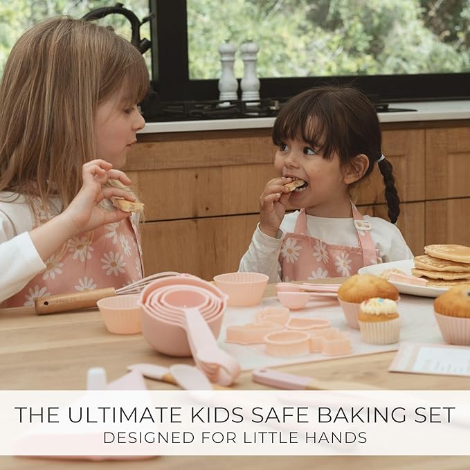Wooden Baking Set for Kids - A Complete Set of Real Kitchen Utensils Gives Toddlers a Fun Cooking Experience - Durable Safe to Use Tools are Perfect for Gifting to Create Lasting Family Memories