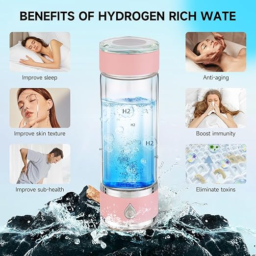 Hydrohealth Hydroh Hydrogen Water Bottle Generator, Portable and Rechargeable Hydro Health Hydrogen Water Bottle Glass with SPE Pem Technology,3 Min 4100 PPB Pure Hydrogen Rich Concentration