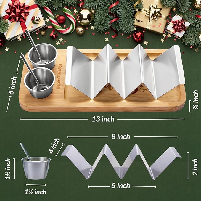Taco Holder Kit, 3-in-1 Taco Set - Taco Shell Stand + Serving Tray + Sauce Cup, Taco Presentation Rack Plate for Taco Tuesday Bar Party, Gifts for Taco Lovers Holiday Accessories Cinco de Mayo Events