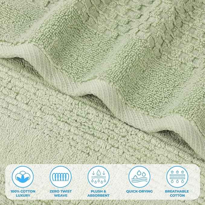 Superior Playa Zero Twist Cotton Medium Weight Towels, for Guest Bath, Bathroom, Shower, Spa, Plush, Quick Dry, Ultra-Soft Towels, Bath Essentials, Waffle Textured, 8 Piece Assorted Towel Set, Green