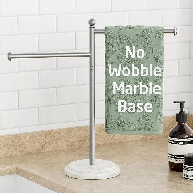 KES Anti Wobble Hand Towel Holder Stand with Weighted Marble Base, F Shape Swivel Countertop Hand Towel Stand for Bathroom, Vanity, Kitchen, Rustproof 18/8 Stainless Steel Brushed Finish, BTH242-2