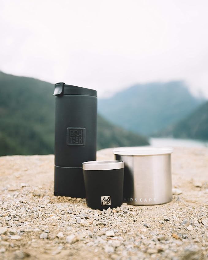 BruTrek® by Planetary Design OVRLNDR Travel Coffee French Press, 24 fl.oz Capacity, Double Wall Vacuum Insulated, Easy To Clean Removable Bottom, No Spill Lid, On The Go Coffee Brewing (Obsidian)