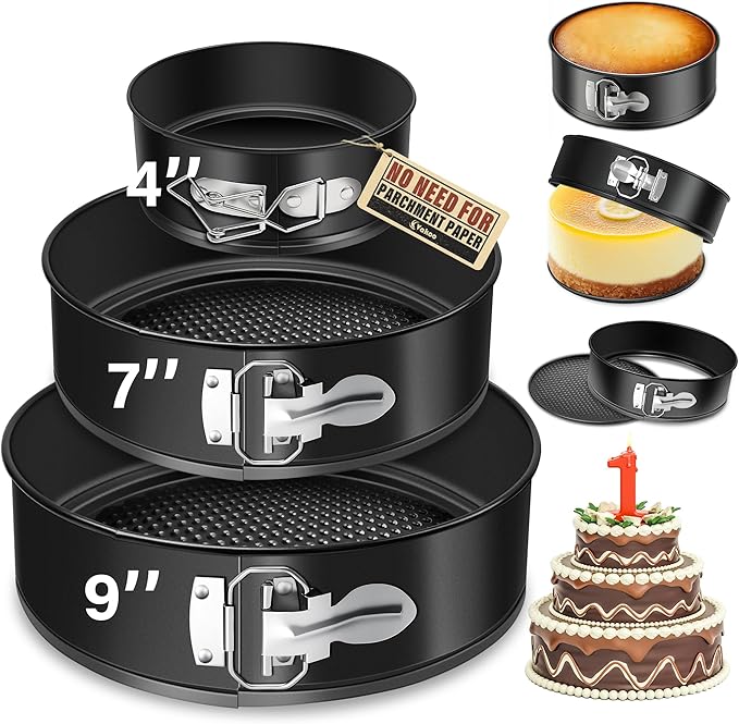 Vakoo 4+7+9 Inch Springform Pan - Nonstick, Leakproof Cheesecake Pan for Baking, Easy Release, No Parchment Paper Needed, Set of 3