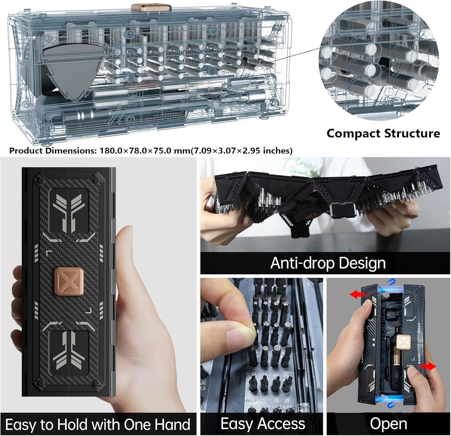 Precision Ratchet Screwdriver Set with Case, JAKEMY 180 in 1 Computer Screwdriver Tool, Compact Tool Set, Screwdriver Repair Kit for Laptop, iPhone, MacBook, PS5, Xbox, RC, Watch, Jewelry, Eyeglasses