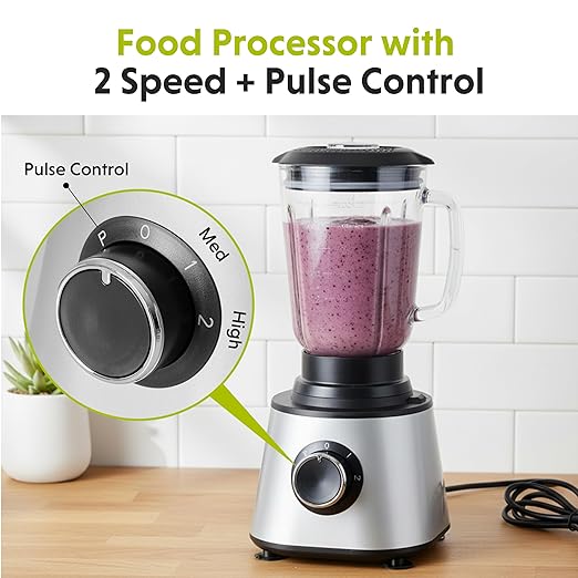 Simple Deluxe Food Processor Blender Combo, 300W Electric Food Processor for Slicing, Dough, Vegetables, 6 Cup Chopper for Meat and Puree, 2 Speeds Adjustable, Safety Lock with 1.5L Glass Jar, Black