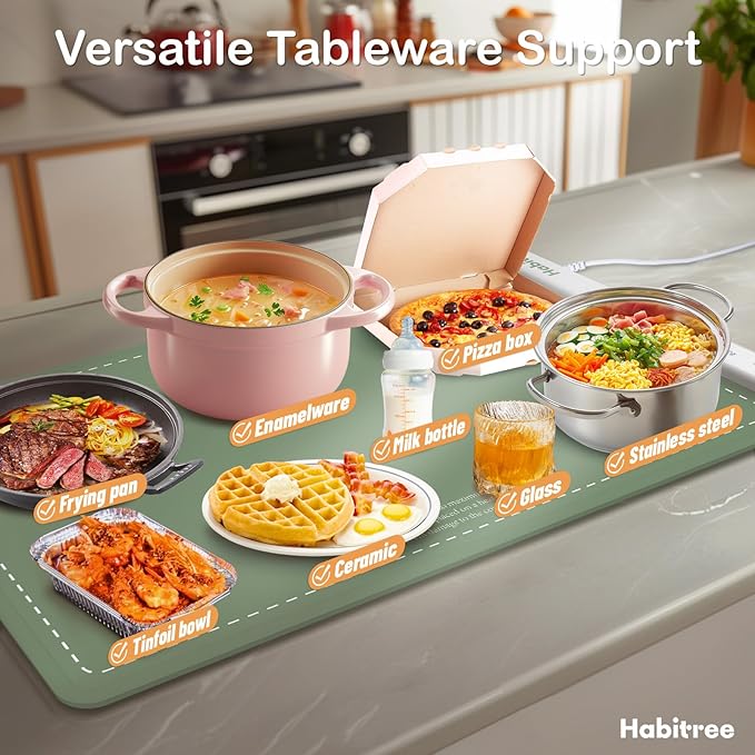 3-Pack Silicone Food Warming Mat & Food Warmers for Parties Buffet - Rapid Heating 6-Level Temp Control, Rollable Portable Easy Clean - Value Set for Gatherings & Home Daily Use（Green）