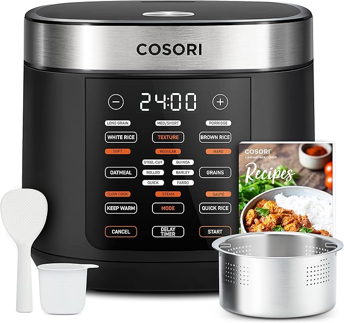Cosori Mini Air Fryer & Rice Cooker Combo, 2.1 Qt, 4-in-1 Airfryer, Bake, Roast, Reheat, 18 Functions Multi Cooker, Stainless Steel, Quietest Operation