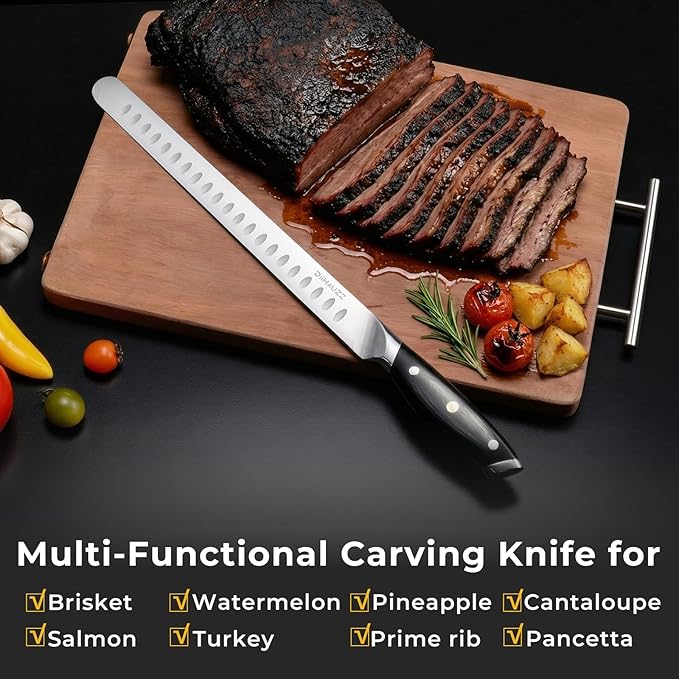 Brisket Knife, 12 Inch Carving Knife for Meat, Razor Sharp High Carbon Steel, Full Tang Ergonomic Pakkawood Handle Slicing Knives for Roast Beef, BBQ, Turkey, Grilling Gift for Men