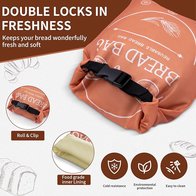 2 Pack Beeswax Bread Bags for Homemade, Reusable Bread Bag for Sourdough, XL-Reusable Waxed Linen Food Storage Bag to Keep Sourdough Fresh, Freezer-Safe, Eco-Friendly (Orange&Grey) | Beeswax Bread Bag