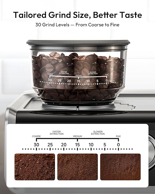 EUHOMY Espresso Machine with Grinder, 30 Grind Settings, 20 Bar Coffee Maker with 58mm Portafilter, Expresso Coffee Machines with Touch Screen for Home, Milk Frother for Latte & Cappuccino