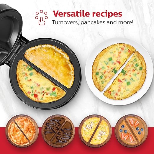 Holstein Housewares Stainless Steel 2 Section Omelet&Frittata Maker,Non Stick Coating,Easy To Clean,Indicator Lights,Compact Storage,Prepare Versatile Recipes in Minutes. 2 Portions,Black,(Pack of 6)