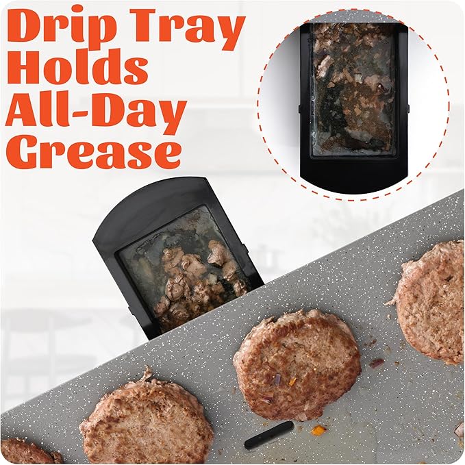 12x20inch Electric Griddle by BBQ Masters–1700W Nonstick ILAG Granite Surface, Large Sloped Design, Perfect for Family Meals, Pancakes&Eggs, Fast Even Heating, Easy to Clean, Granite Grey