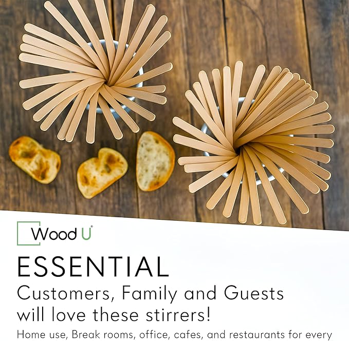 Disposable Coffee Stir Sticks 5.5” 1000 pcs - Eco friendly Round Edge Wooden Coffee Stirrers