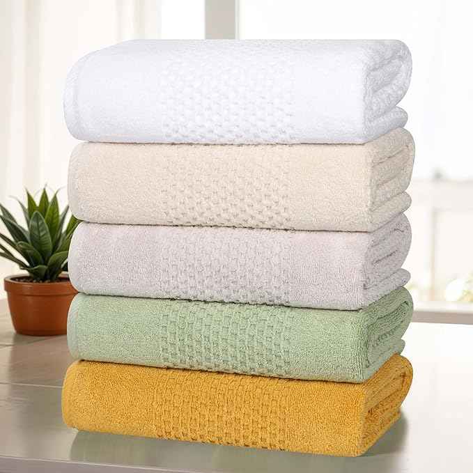 Superior Playa Zero Twist Cotton Medium Weight Towels, for Guest Bath, Bathroom, Shower, Spa, Plush, Quick Dry, Ultra-Soft Towels, Bath Essentials, Waffle Textured, 6 Piece Assorted Towel Set, White
