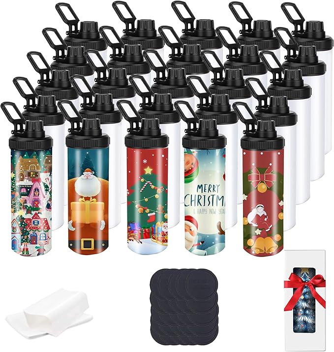 25 Pack 20oz Sublimation Tumblers Bulk With Flat Edge, 20OZ Flat Sublimation Tumbler Blank, Skinny Straight Stainless Steel Blanks Cups with Individual Box (25, HANDLE LID B)