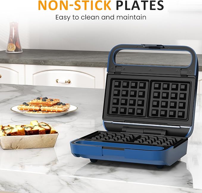 Sunvivi Pro Sandwich Maker Panini Press Grill, 3 in 1 Electric Waffle Maker with Removable Non-stick Plates, with Glass Top, Cool Touch Handle & Easy to Clean, 850W
