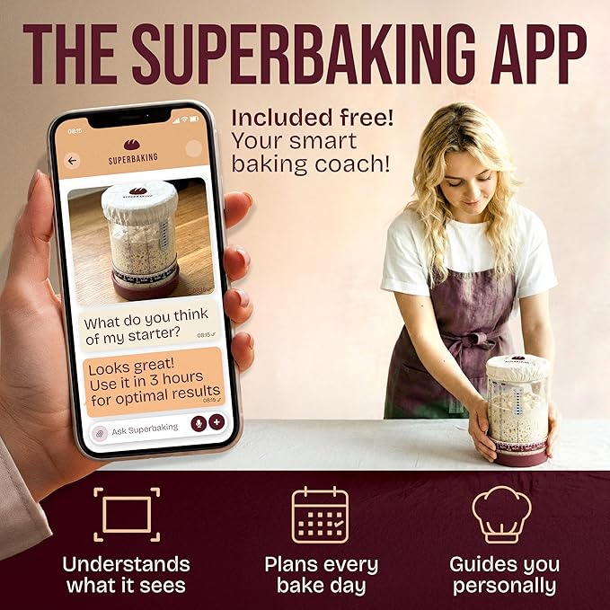 Superbaking Sourdough Starter Kit, 9" Splinter-Free Banneton Bread Proofing Basket Set with Non-Stick Silicone Dough Sling & Glass Starter Jar Kit, Sourdough Bread Baking Supplies, Sourdough Tools