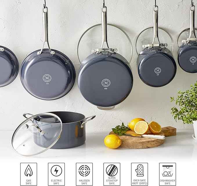 Martha Stewart Lockton Premium Nonstick 10 Piece Enamel Heavy Gauge Aluminum Pots and Pans Cookware Set - Grey