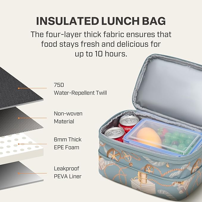 Everfun Womens Lunch Box Two Compartments Insulated Lunch Tote Bag Large Leakproof Soft Cooler Valentine's Day Gifts for Work Picnic Travel