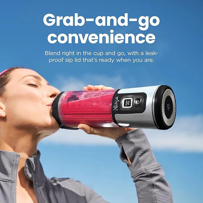 Ninja BC151NV Blast Portable Blender, Cordless, 18oz. Vessel, Personal Blender-for Shakes & Smoothies, BPA Free, Leakproof-Lid & Sip Spout, USB-C Rechargeable, Dishwasher Safe Parts, Denim Blue