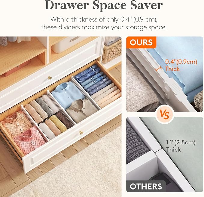 Lifewit 6" Tall 9 Pack Drawer Dividers, 30-47cm/11.5-18.5" Expandable Drawer Divider for Clothes, Adjustable Dresser Drawer Organizers, Drawers Separators for Dresser/Bathroom/Closet/Kitchen White