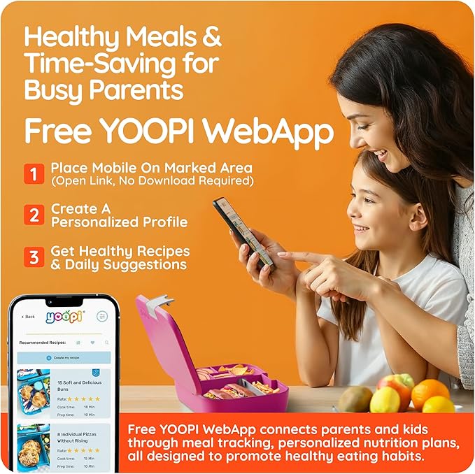 YOOPI Lunch Boxes for Kids–Toddler Bento Box with 4 Leakproof Compartment Food Bentobox Container,Lunch Box for School with Lunchbox Containers, Lightweight Sandwich Box & Snack Box (Fuchsia)
