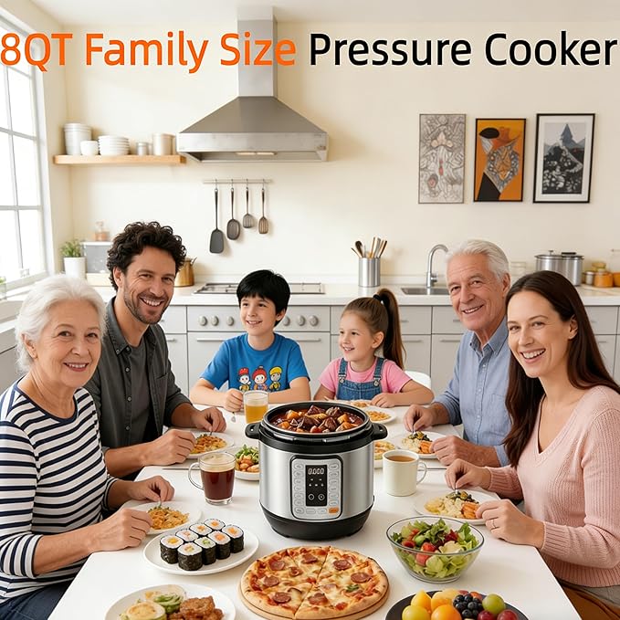 HealSmart 8QT Electric Pressure Cooker, 16-in-1 & Non-Stick Stainless Steel Multi Cooker with 12 Presets for Slow Cook, Meat Stew, Steam, Sauté, Canning, Yogurt Maker, Dishwasher Safe, Silver