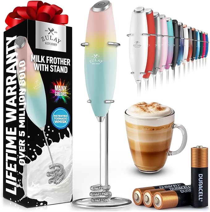 Zulay Kitchen Patented Tornado Triple Whisk Milk Frother with 4 Duracell Batteries – Handheld Foam Maker for Coffee, Lattes, Matcha & Hot Chocolate – Rich, Creamy Froth in Seconds - Nature's Sunrise