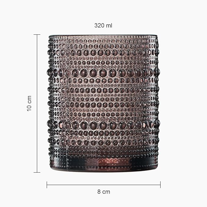 Khen Hobnail Beaded Highball Drinking Tumbler Glasses | Set of 6 | Color, Vintage Bubble Design Whiskey Glassware, Old-Fashioned, Embossed Design for Water, Wine, Cocktail Embossed, Rocks Glass