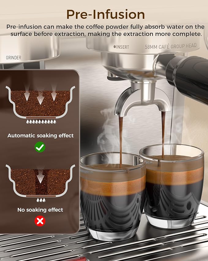 COWSAR (2025 Upgrade 15 Bar Espresso Machine with Grinder & Milk Frother Steam Wand, Tamping Tools,58mm Commercial Espresso Maker for Home,Coffee Maker with Grinder Perfect for latte,Cappuccino
