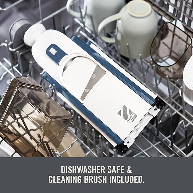 Zakarian by Dash Safe Slice® Mandoline - Features Thickness Adjuster, Stainless Steel Blades, and Foldable, Easy-To-Store Design - Zakarian Blue