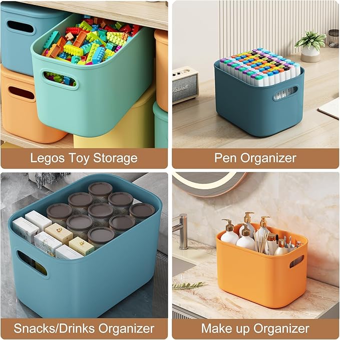 ORGIDOL 6 Pack Colorful Storage Bins with Lids Stackable Storage Container for Organizing, Storage Boxes with Handle for Shelves, Cute Storage Bin for Craft, Snacks, 9.85x6.9x5.7 inch