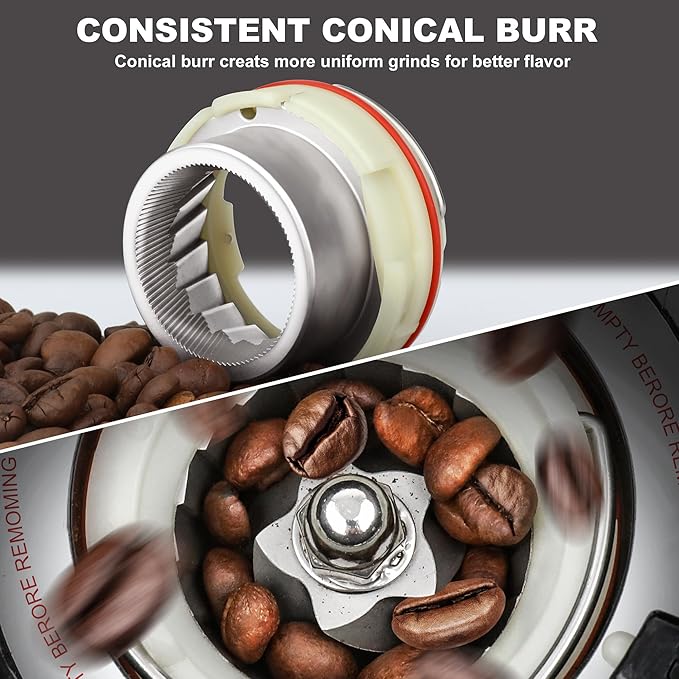 Electric Conical Burr Coffee Grinder with 48 Grind Settings, 35s Timer, Detachable 48-51mm Portafilter Holder, Anti-Static, Low Noise for Home Espresso, Drip, French Press (Black)