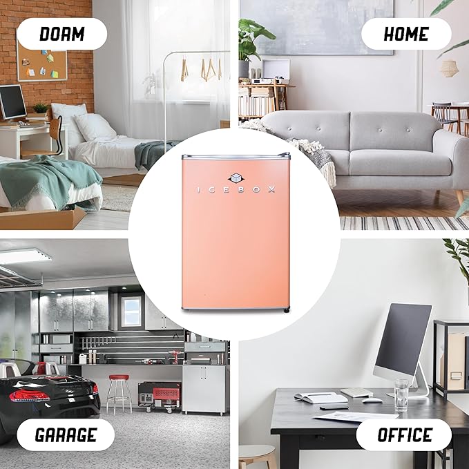 ICEBOX 2.5 Cu. Ft. Compact Refrigerator, ENERGY STAR Certified Small Refrigerator, Single Door Mini Fridge with Chiller Compartment, R600a Refrigerant, IBCR25BLS, Blush Red