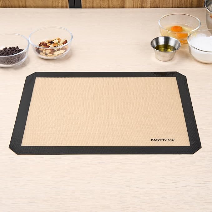 Restaurantware Baking Mat Pack of 1 Non-Stick 11.8"x15.7" Silicone Half Size Baking Mat, Rectangle Reusable Durable Oven-Friendly Anti-Slip Sheet for Kneading Rolling Shaping Dough, Tan and Black