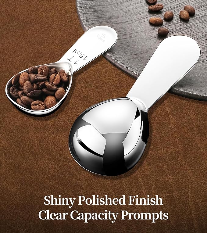 Ugotit Coffee Scoop for Ground Coffee, 2 Tablespoon Measuring Scoop, Stainless Steel Coffee Scoop Heavy-Duty Short Handle Fits Canisters for Coffee Beans, Protein Powder, Espresso (2 Pack)