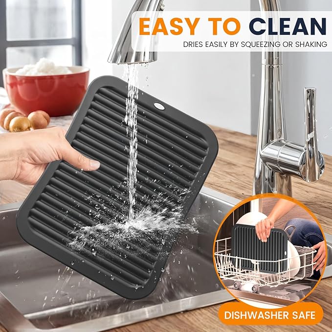 Silicone Trivet Mats 2 Heat Resistant Pot Holders Multipurpose Non-Slip Hot Pads for Kitchen Potholders, Drying mat, Jar Opener, Spoon Holder, Coaster.(Jet Black)
