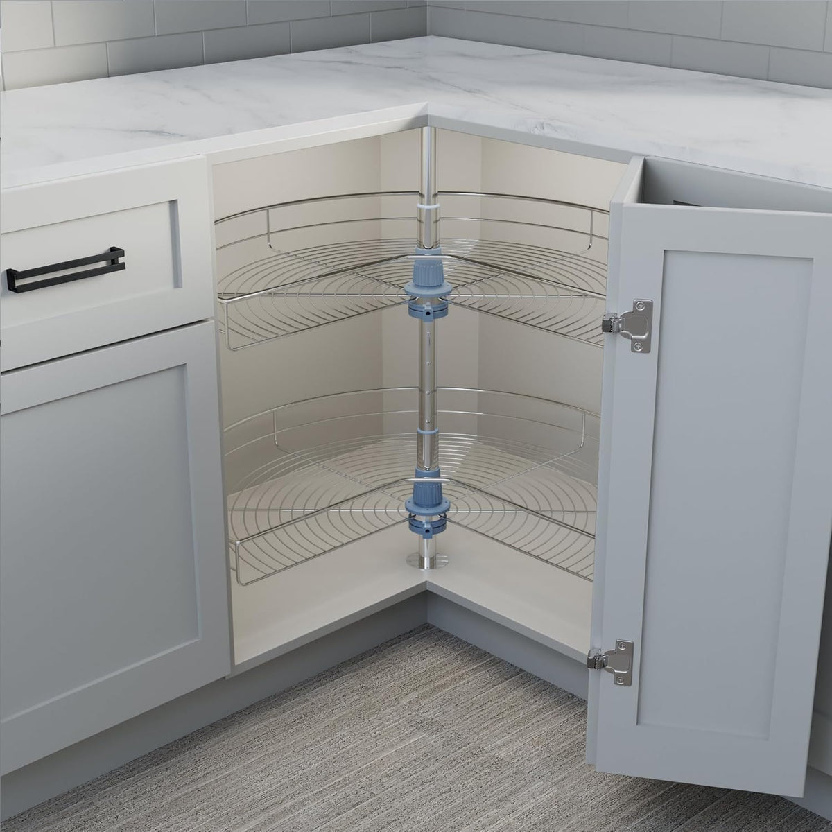 Dowell 32" Kidney Lazy Susan, 2 Shelves, Kitchen Base Corner Cabinet Organizer (Chrome 4001 270 32)