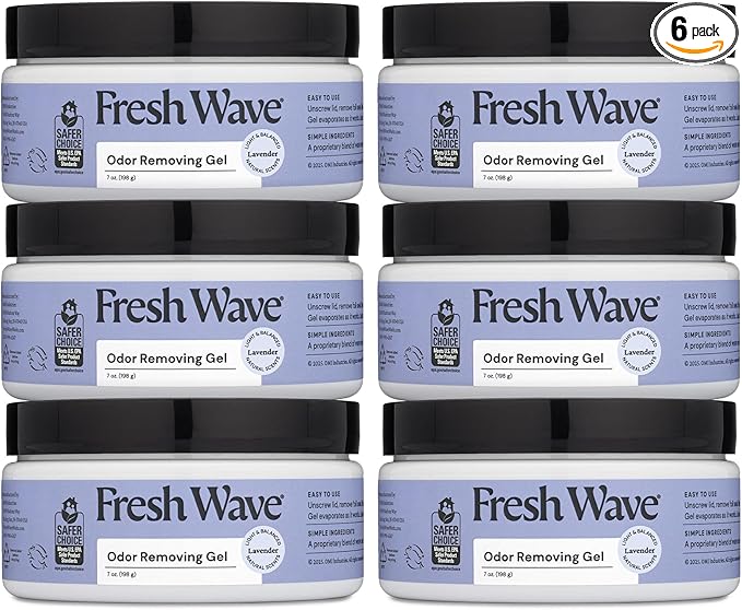Fresh Wave Lavender Odor Removing Gel, 7 oz., Pack of 6 - Safer Odor Absorbers for Home, Natural Plant-Based Odor Eliminator, Every 7 oz. lasts 15-30 Days, For Cooking, Trash & Pets