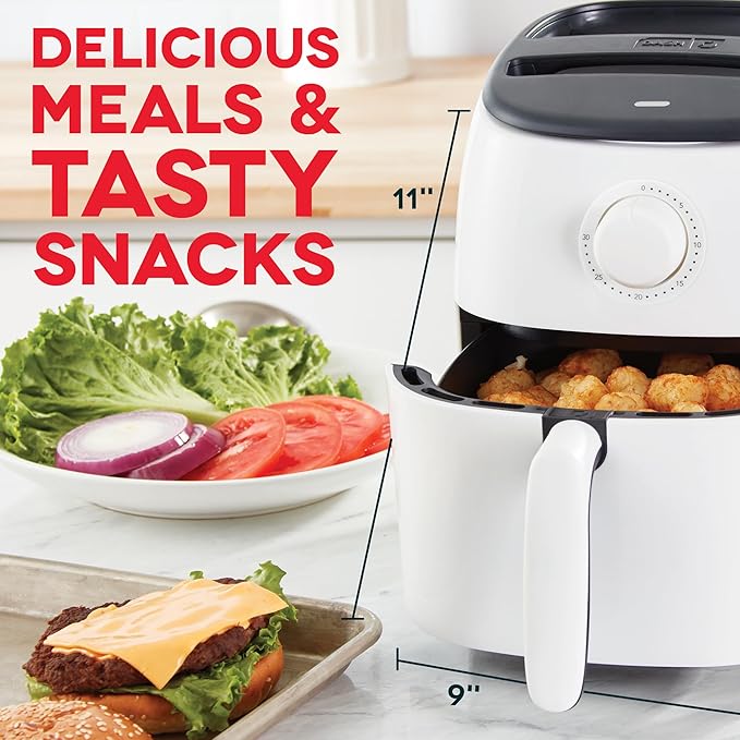 Dash Tasti-Crisp Express Air Fryer - Mini Air Fryer For Crispy Snacks, Frozen Foods and Oil-Free Cooking - Nonstick Basket - White, 2.6-Quart