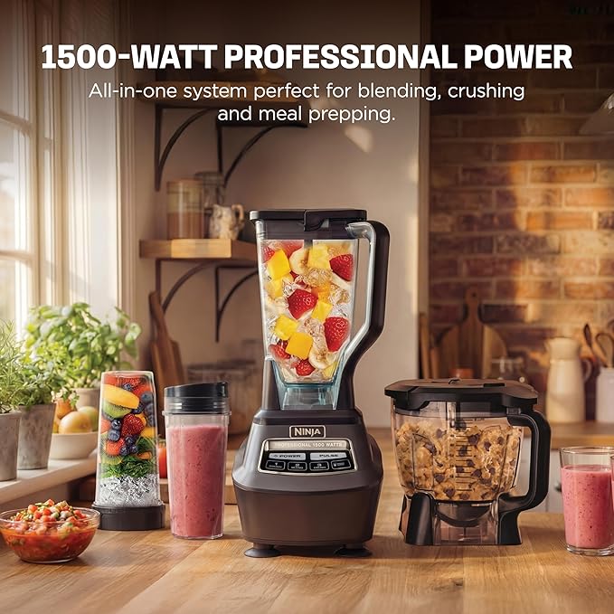 Ninja Kitchen System | 8-Cup Food Processor Bowl & 72 oz. Blender All-in-One | With (2) 16 oz. To-Go Cups | For Smoothies, Ice Crushing, Dough & More | 1500 Watt | Black | BL770