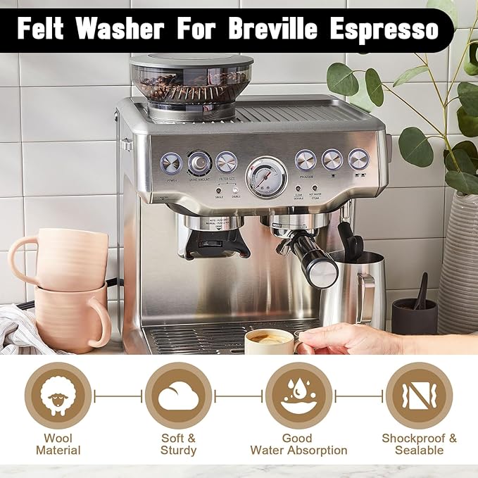 Felt Washer Replacement For Breville Espresso Machine Grinders BES870, BES878, BES880, BES980, BES990, BCG600, BCG820, Used to Clean Espresso Coffee Machines Grinder Wool Ring Accessories Parts
