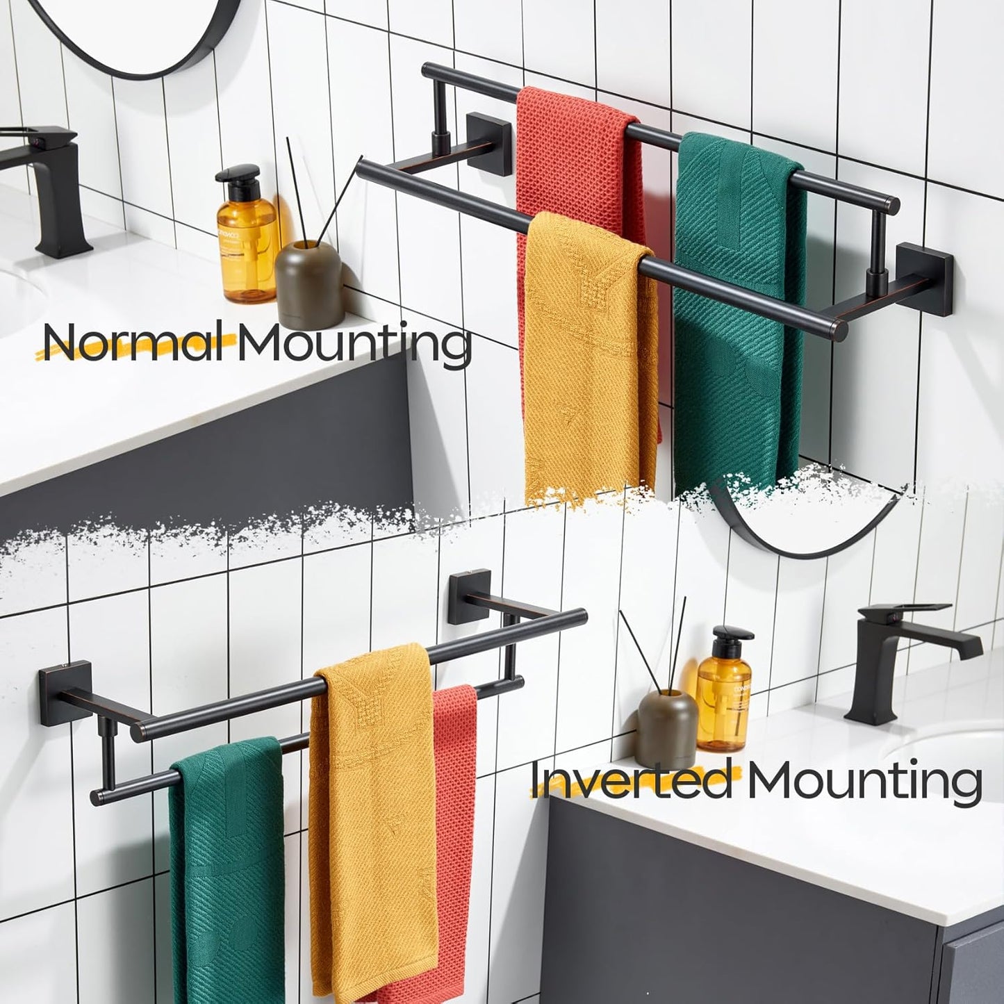 KOKOSIRI Towel Bars 24-Inch Bathroom Towel Holder Oil Rubbed Bronze Bath Towel Rails Racks Wall Mounted Stainless Steel B5009ORB-L24