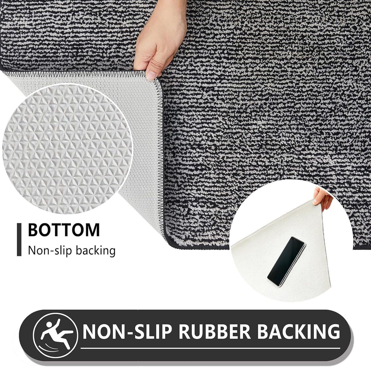 REFETONE Indoor Doormat, Front Door Mat 24"x36" Absorbent Rubber Backing Non Slip Back Door Mats, Washable Low-Profile Inside Floor Mat Door Rugs for Entryway, Resist Dirt Mud Mat for Dogs, Black