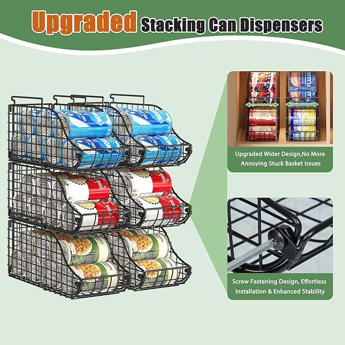 Sonyabecca 6-Pack Can Storage Organizer Pantry, Stackable Kitchen Canned Food Holder With Handles, Can Organizer For Pantry Countertop Cabinet, Beverage Drink Pop Soda Can Dispenser Patent Pending
