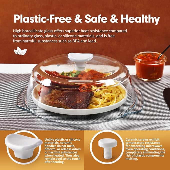 ACEPRUT New Upgrade Glass Microwave Splatter Cover with Ceramic Handle & Screw, Non Plastic Microwave Cover with Vent Hole, BPA Free, Dishwasher Safe